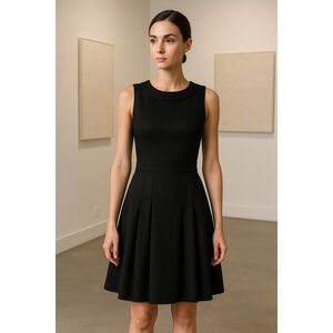 Erin Snow wool pleated women's sheath dress Size 4 Quiet luxury sophisticated